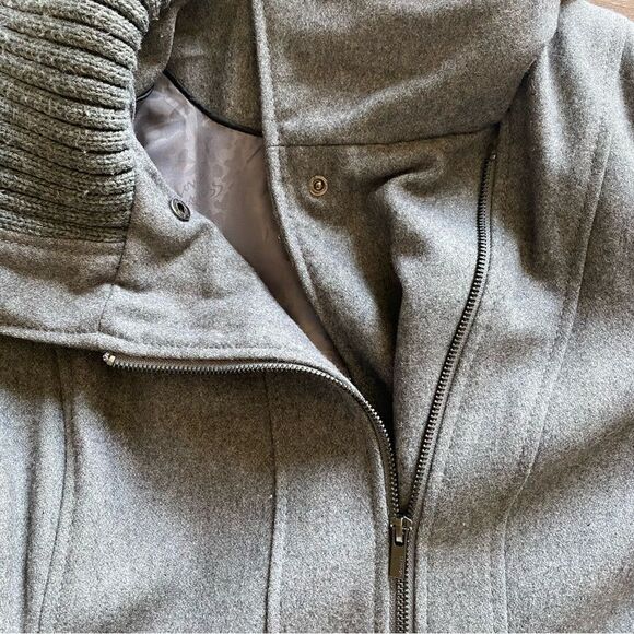 Express Coat Gray Midi Length Sweater Collar Asymmetrical Classy Medium - Picture 4 of 13